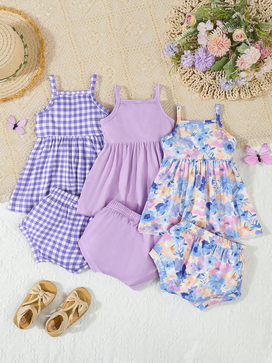 Cute Baby Girls Bib Shorts Set With Skin Friendly Casual Summer Style