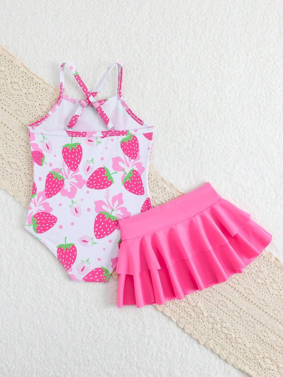 Little Girls Strawberry Swim Dress One Piece Beach Vacation Swimwear