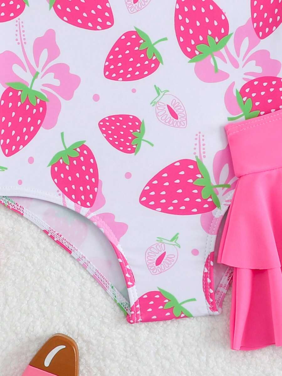 Little Girls Strawberry Swim Dress One Piece Beach Vacation Swimwear