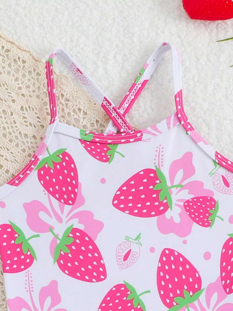 Little Girls Strawberry Swim Dress One Piece Beach Vacation Swimwear