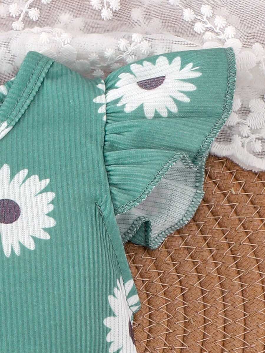2PCS Baby Girl Cute Print Romper and Shorts Set for Summer Daily Wear