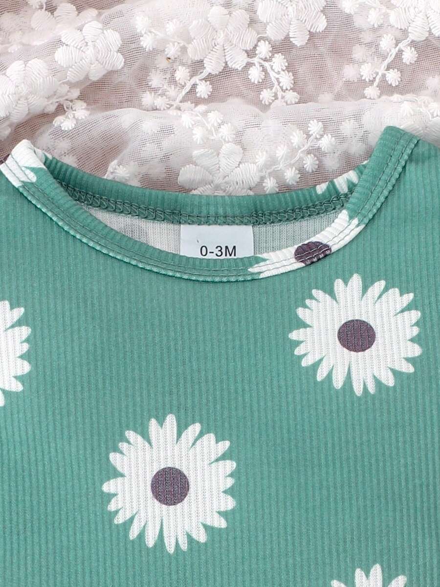 2PCS Baby Girl Cute Print Romper and Shorts Set for Summer Daily Wear