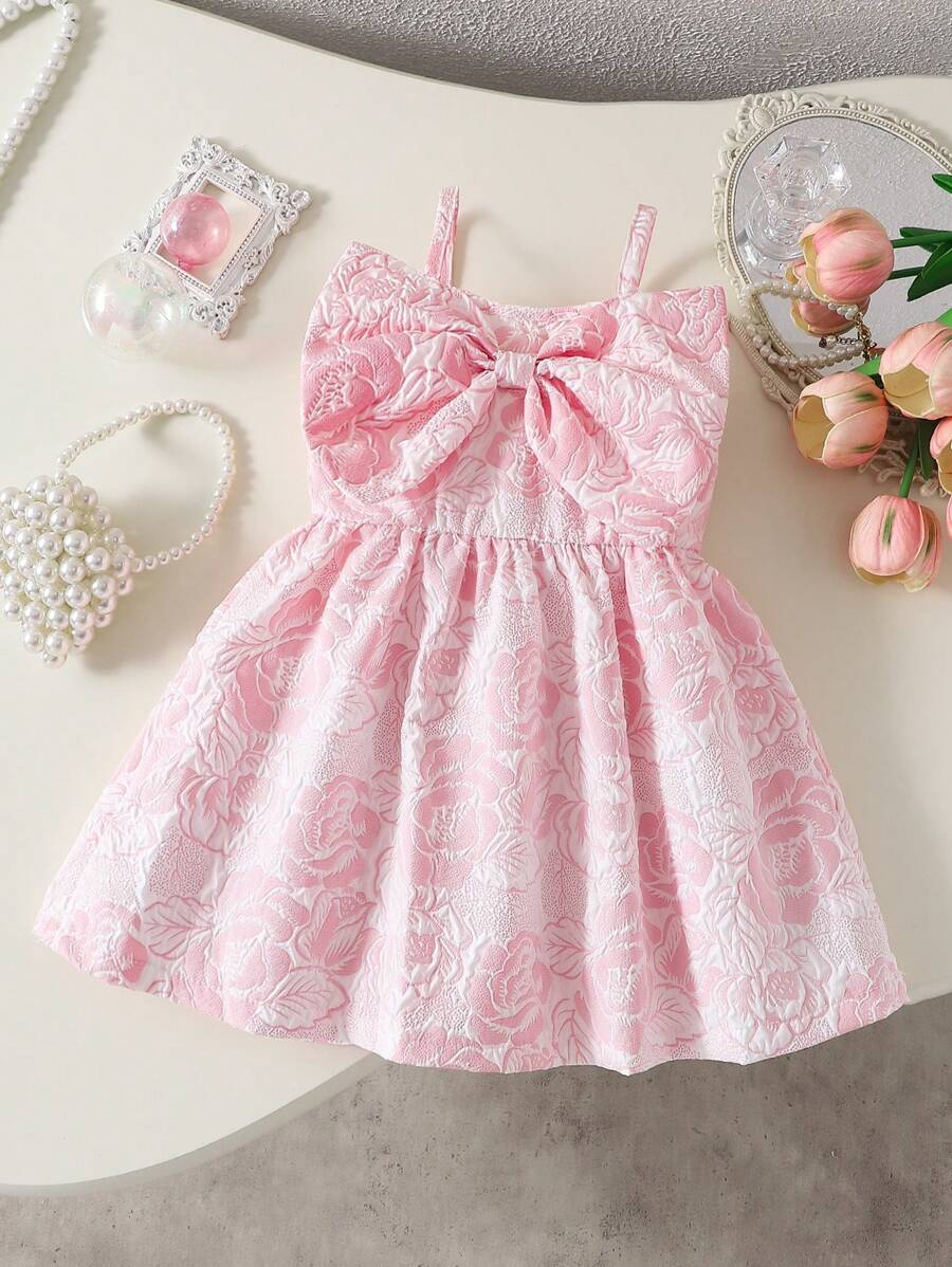 Toddler Girl 1-Piece Sleeveless Dress with Bow Decor for Summer