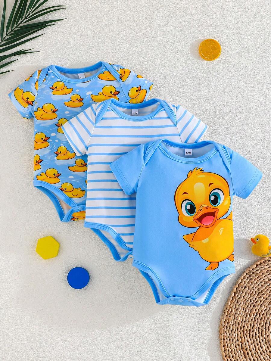 Unisex Newborn Baby Dinosaur Print Short Sleeve Romper 3 Piece Casual Summer Outfit Set