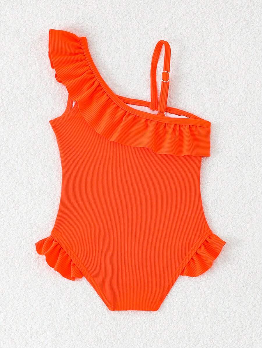 Neon Ruffled Swimwear For Toddler Girls Stylish One Shoulder Beach Outfit