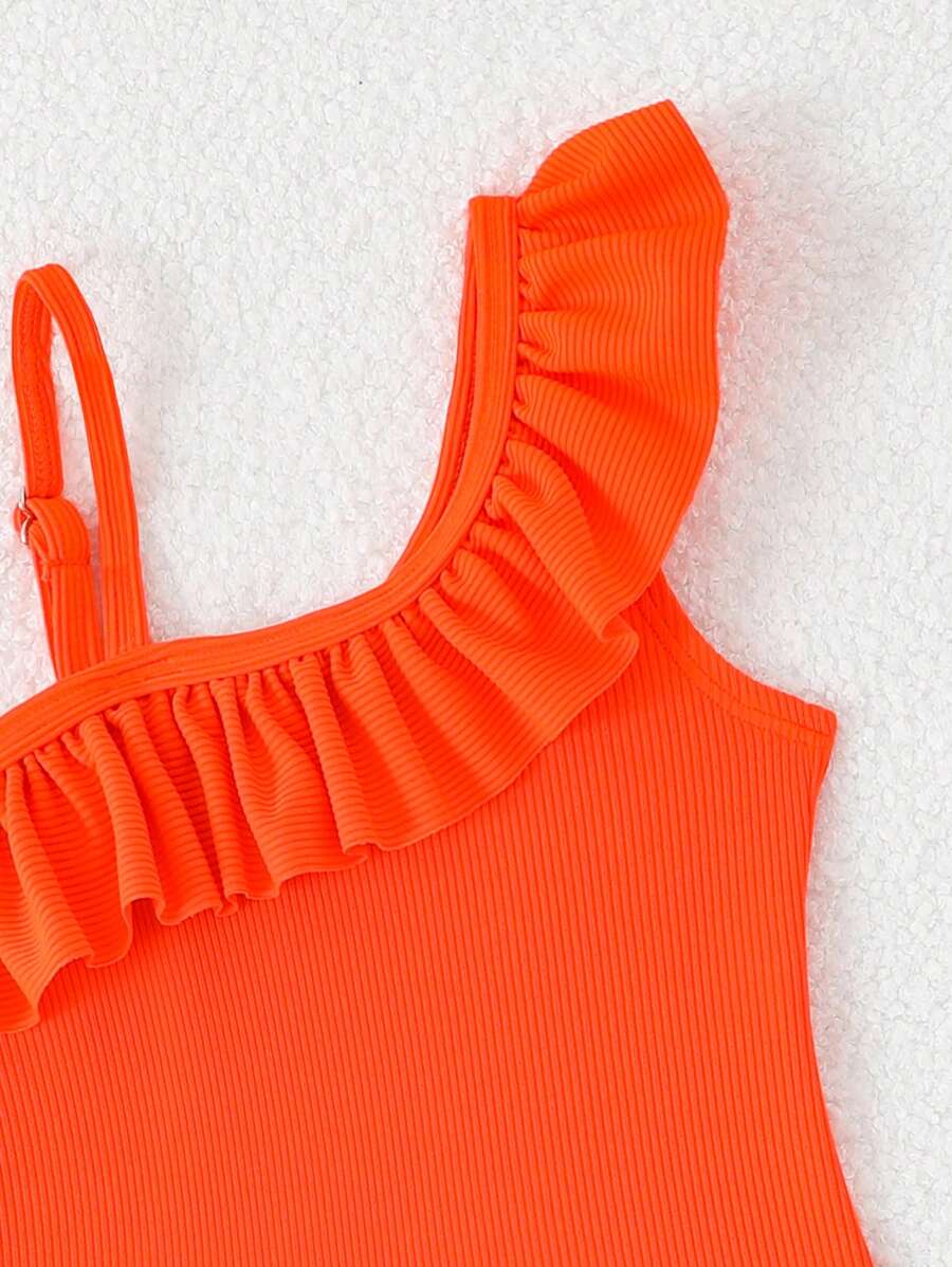 Neon Ruffled Swimwear For Toddler Girls Stylish One Shoulder Beach Outfit