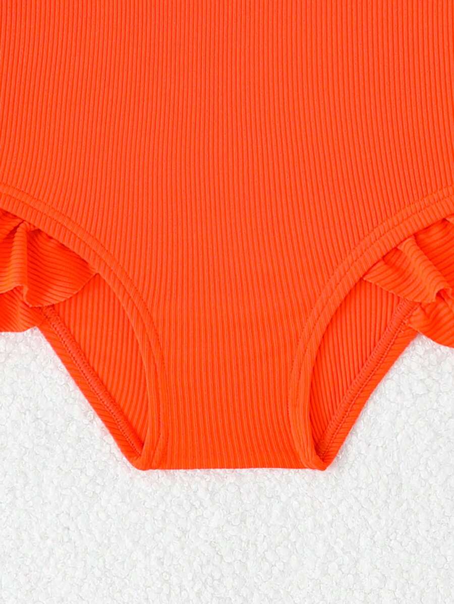 Neon Ruffled Swimwear For Toddler Girls Stylish One Shoulder Beach Outfit