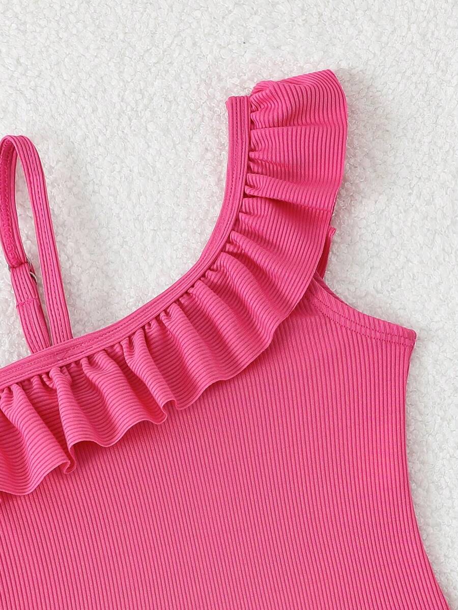 Neon Ruffled Swimwear For Toddler Girls Stylish One Shoulder Beach Outfit