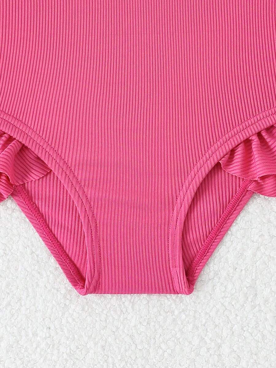 Neon Ruffled Swimwear For Toddler Girls Stylish One Shoulder Beach Outfit