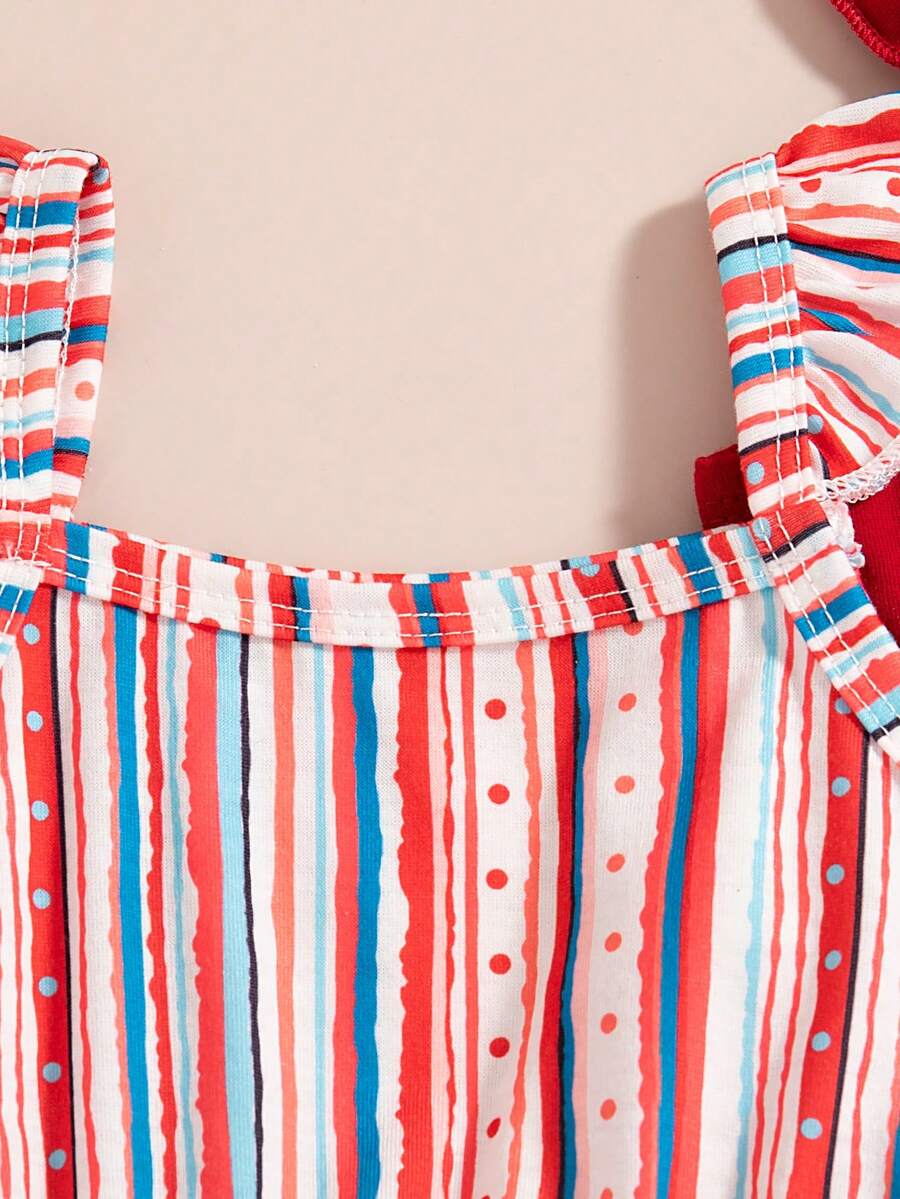 Infant Girls 3-Piece Summer Set: Full Print Floral and Striped Sleeveless Top and Shorts
