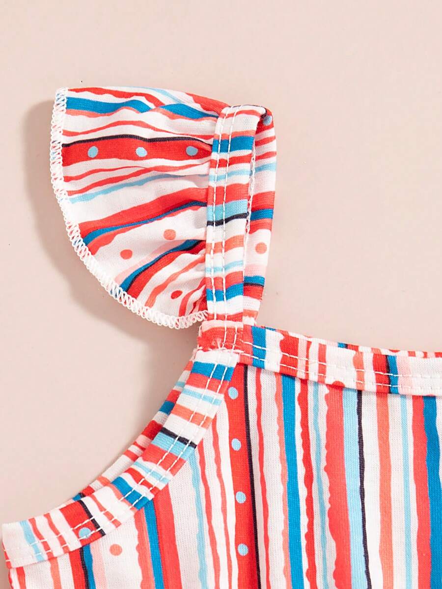 Infant Girls 3-Piece Summer Set: Full Print Floral and Striped Sleeveless Top and Shorts