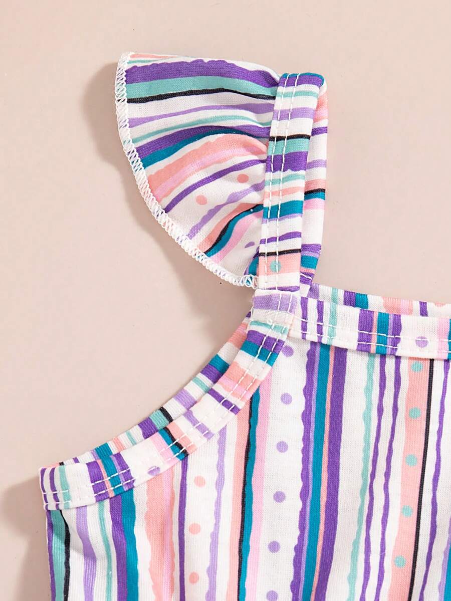 Infant Girls 3-Piece Summer Set: Full Print Floral and Striped Sleeveless Top and Shorts