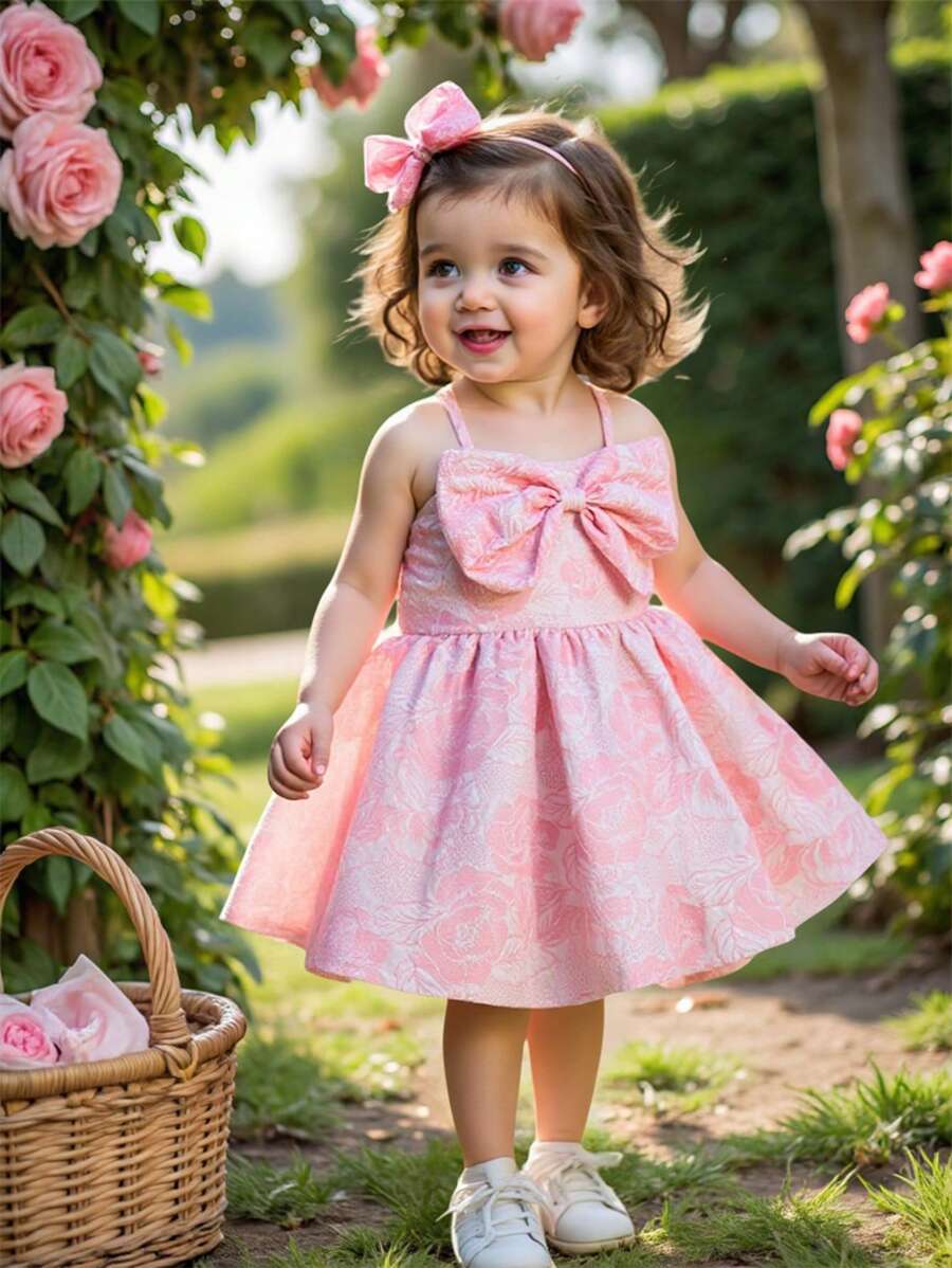 Toddler Girl 1-Piece Sleeveless Dress with Bow Decor for Summer