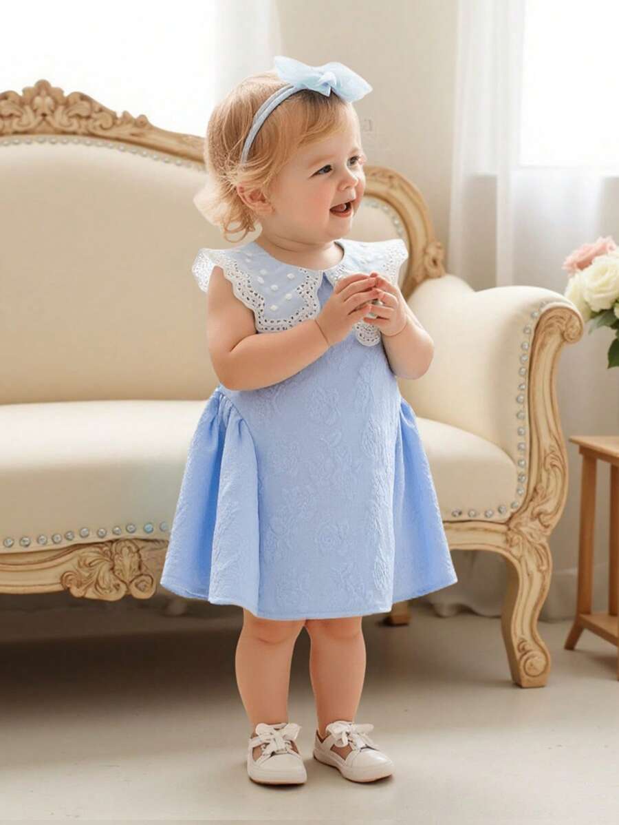 Little Girls Princess Pink Dress With Peter Pan Collar And Lace Detail