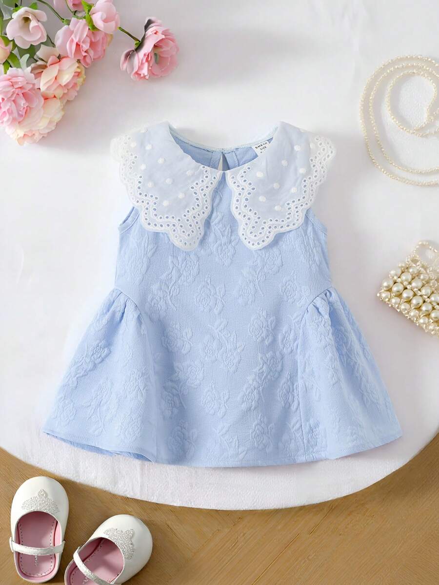 Little Girls Princess Pink Dress With Peter Pan Collar And Lace Detail