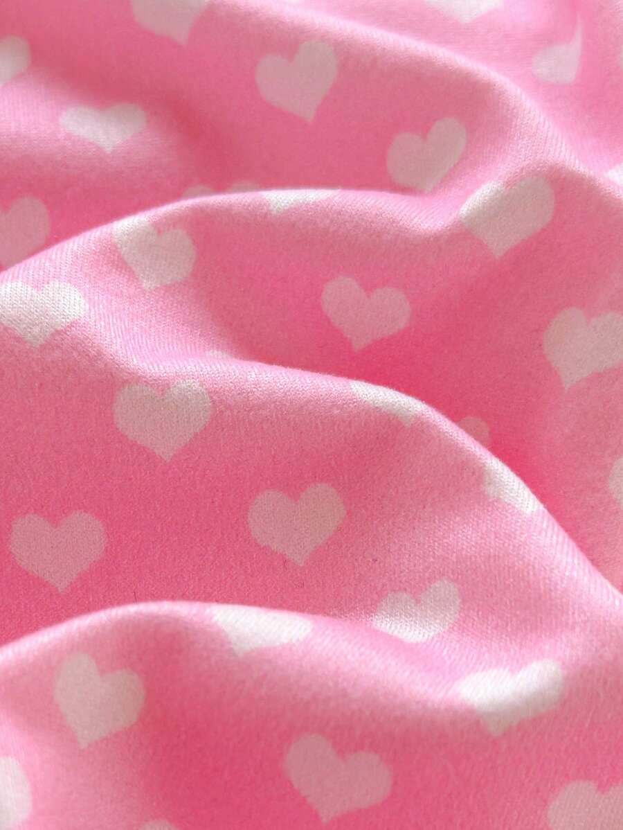 2pcs Baby Girl Heart and Ditsy Floral Jumpsuit Set - Sweet Long Sleeve Outfit