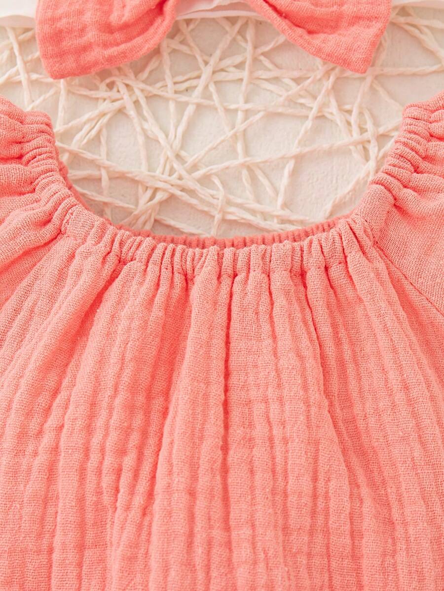 Baby Floral and Grass Print Ruffle Sleeve Romper with Headband for Summer Outings