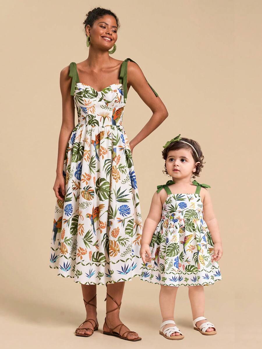 Little Girls Floral Print Sleeveless Dress With Bow Tie Waist Cute Summer Outfit