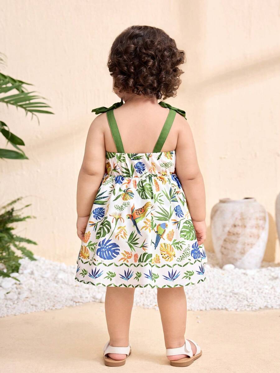 Little Girls Floral Print Sleeveless Dress With Bow Tie Waist Cute Summer Outfit