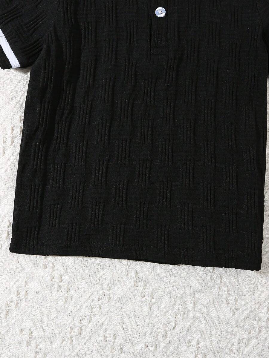 Stylish Baby Boy Solid Color Jacquard Top and Matching Shorts Summer Set