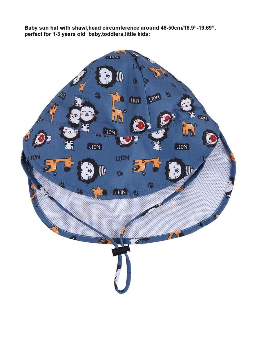 Kids Breathable Mesh Sun Hat Cartoon Animal Print UV Protection Outdoor Bucket Hat for Toddlers