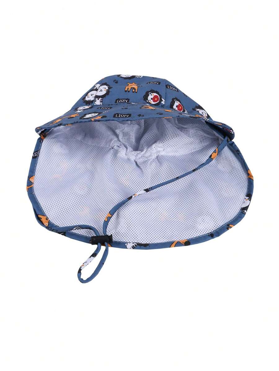 Kids Breathable Mesh Sun Hat Cartoon Animal Print UV Protection Outdoor Bucket Hat for Toddlers