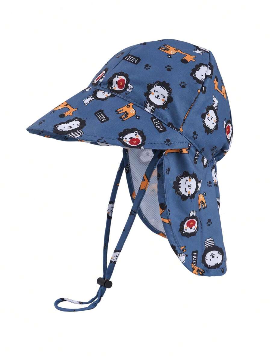 Kids Breathable Mesh Sun Hat Cartoon Animal Print UV Protection Outdoor Bucket Hat for Toddlers