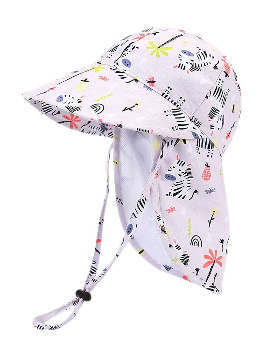 Kids Breathable Mesh Sun Hat Cartoon Animal Print UV Protection Outdoor Bucket Hat for Toddlers