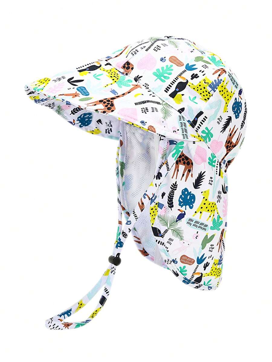 Kids Breathable Mesh Sun Hat Cartoon Animal Print UV Protection Outdoor Bucket Hat for Toddlers