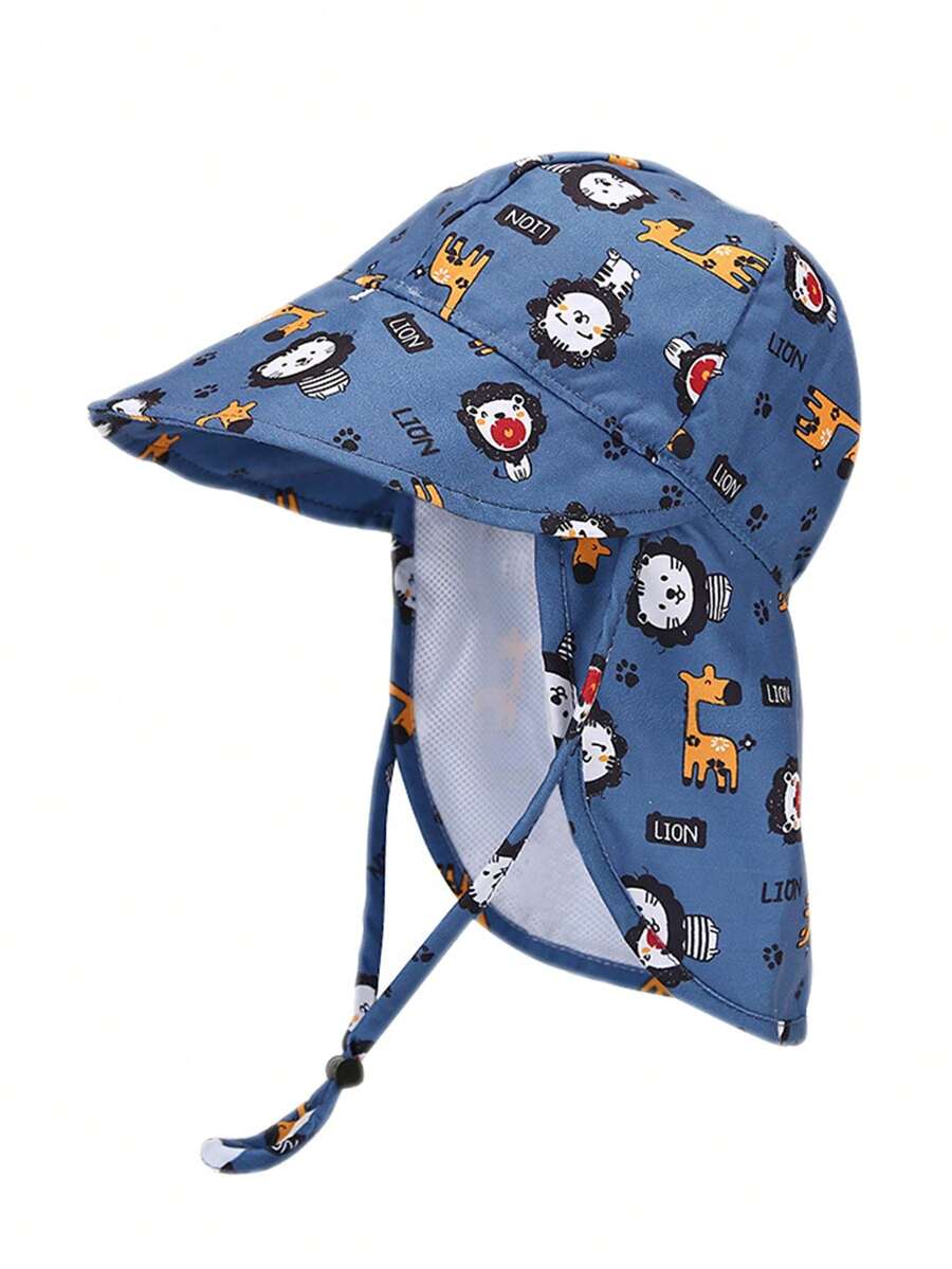 Kids Breathable Mesh Sun Hat Cartoon Animal Print UV Protection Outdoor Bucket Hat for Toddlers