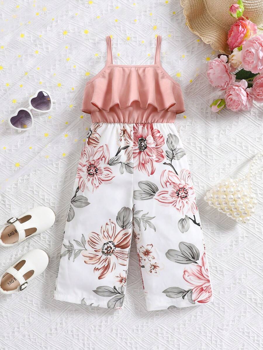 Baby Girl Floral Print Summer Jumpsuit Casual Sleeveless Outfit