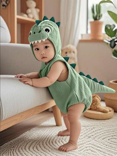 Dinosaur Bodysuit and Hat Outfit Set for Cute Summer Daily Wear