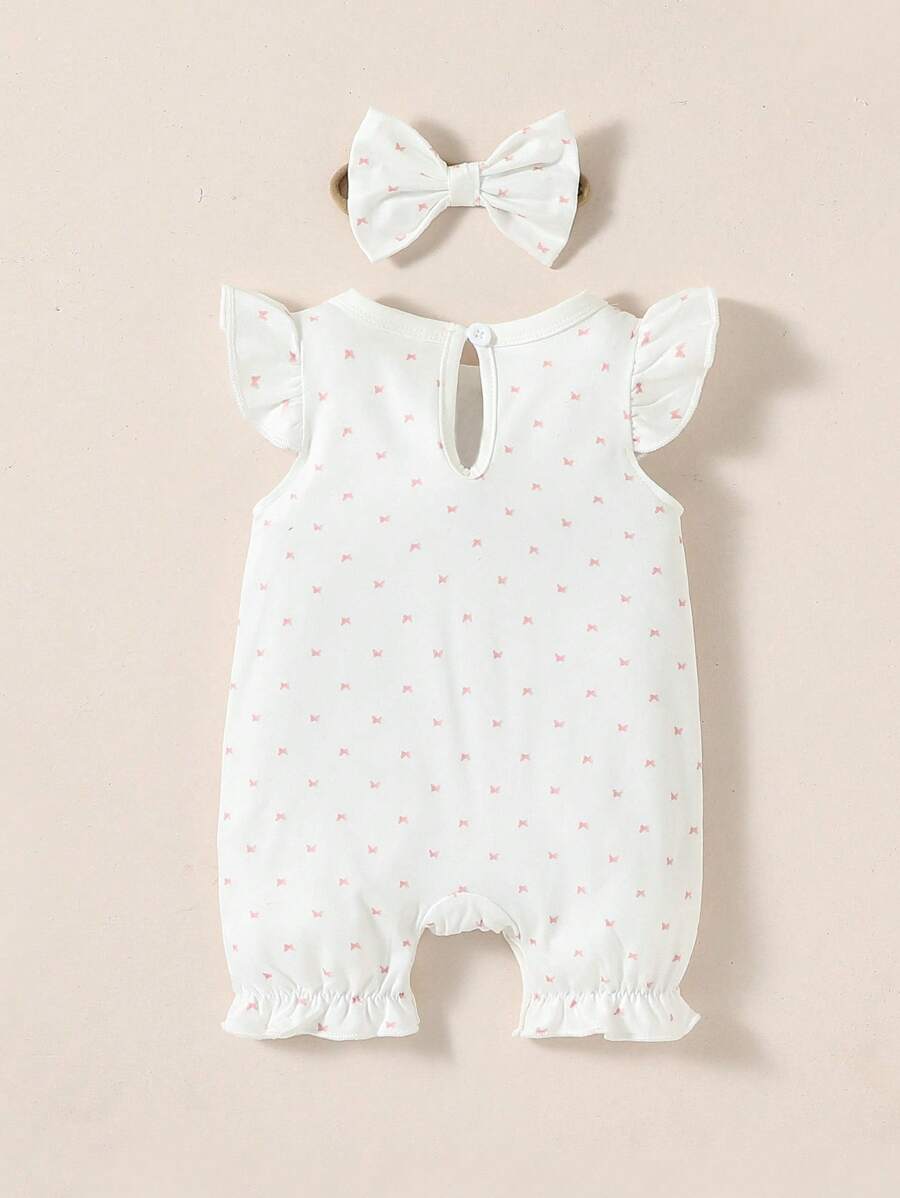 Infant Girl Animal Print Romper - Rabbit & Butterfly Ruffle Trim Outfit