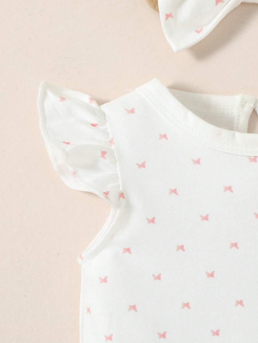 Infant Girl Animal Print Romper - Rabbit & Butterfly Ruffle Trim Outfit