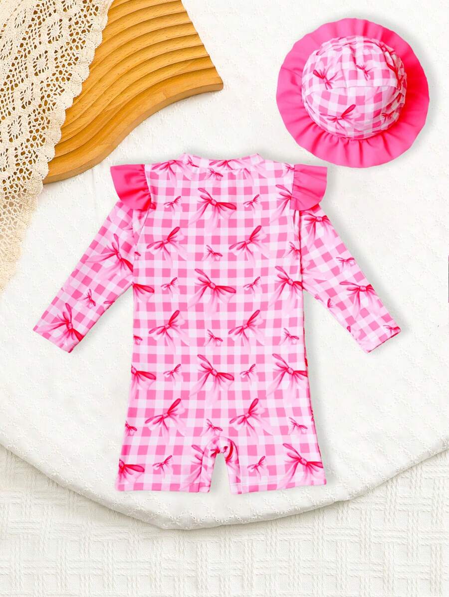 Baby Girl Strawberry Ruffle Swimsuit Set with Sun Hat