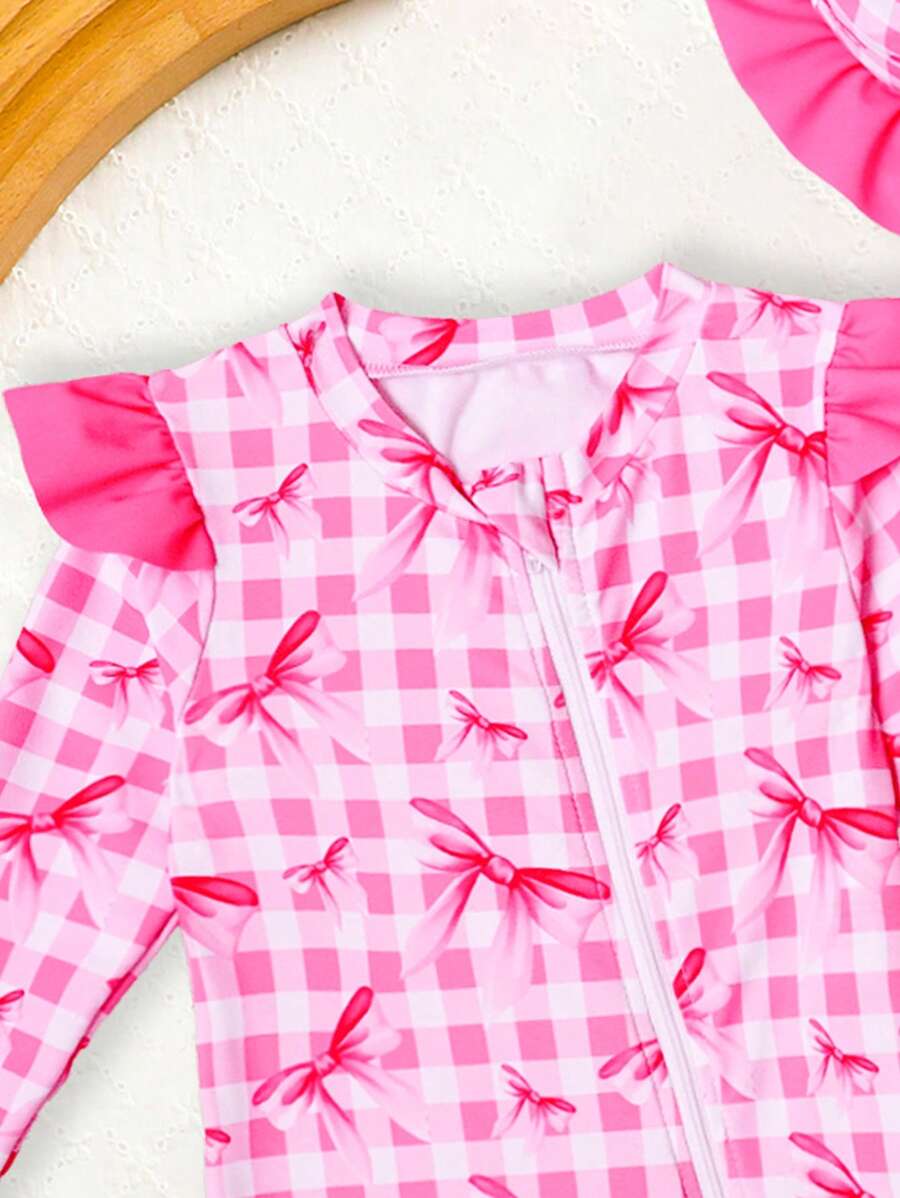 Baby Girl Strawberry Ruffle Swimsuit Set with Sun Hat