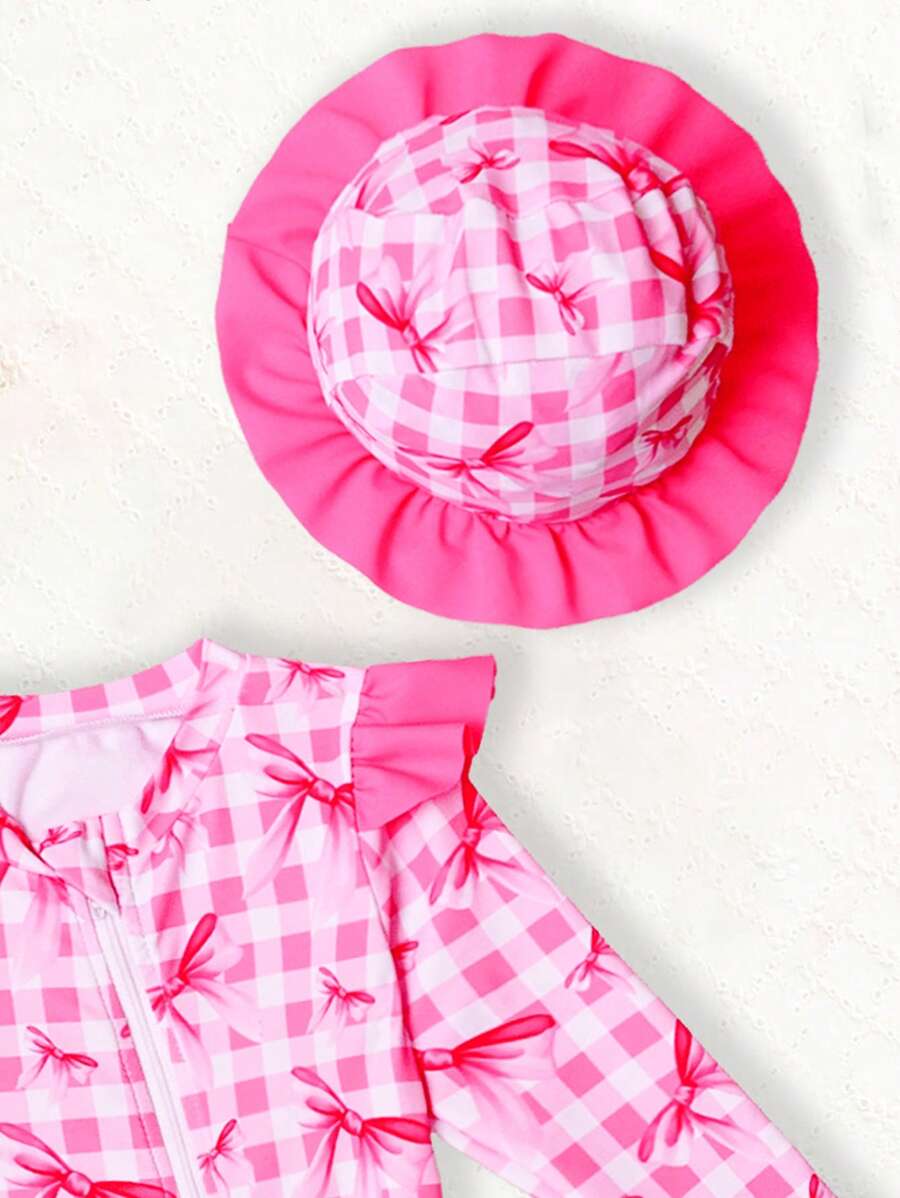 Baby Girl Strawberry Ruffle Swimsuit Set with Sun Hat