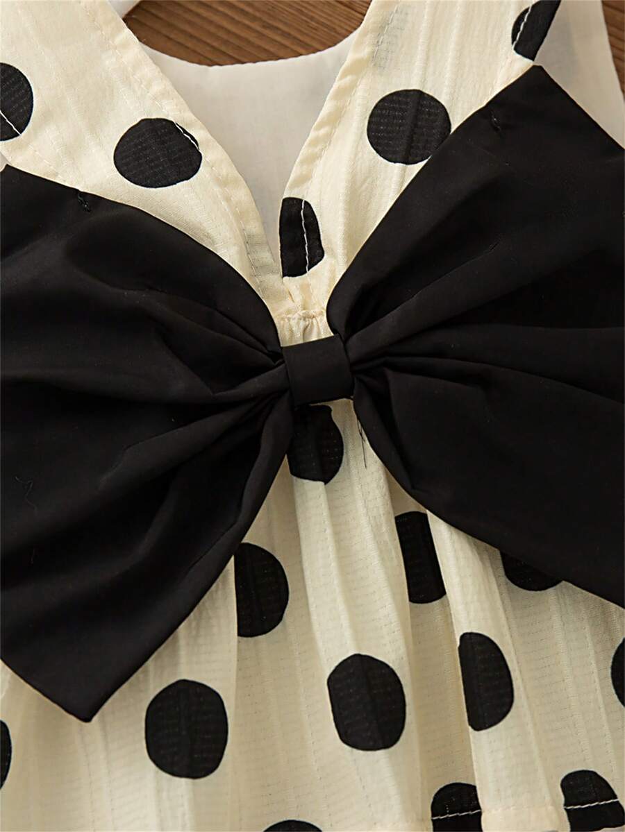 Back Bow Vacation Outfit For Toddler Girls Polka Dot Casual Wear