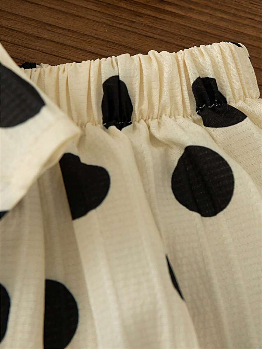 Back Bow Vacation Outfit For Toddler Girls Polka Dot Casual Wear