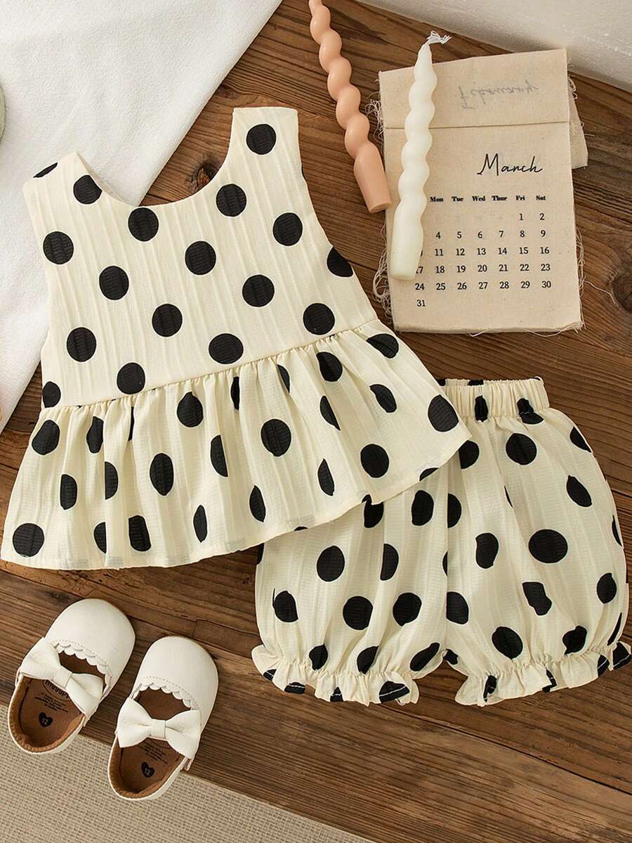 Back Bow Vacation Outfit For Toddler Girls Polka Dot Casual Wear