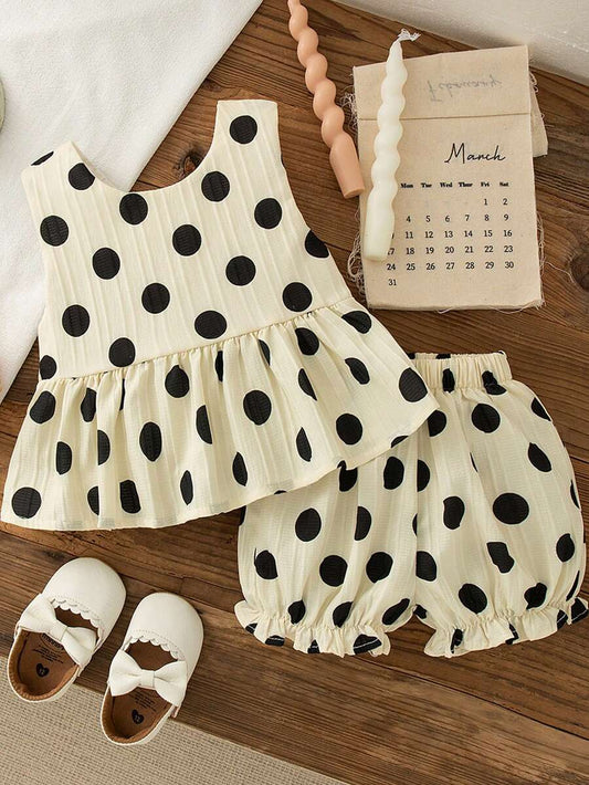 Back Bow Vacation Outfit For Toddler Girls Polka Dot Casual Wear