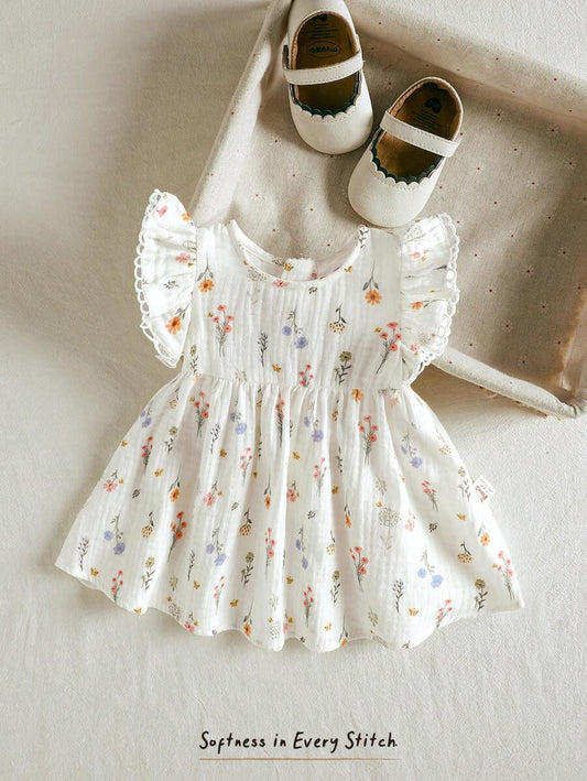 Baby Ditsy Floral Cinched Waist Dress for Cute Spring and Summer Wear
