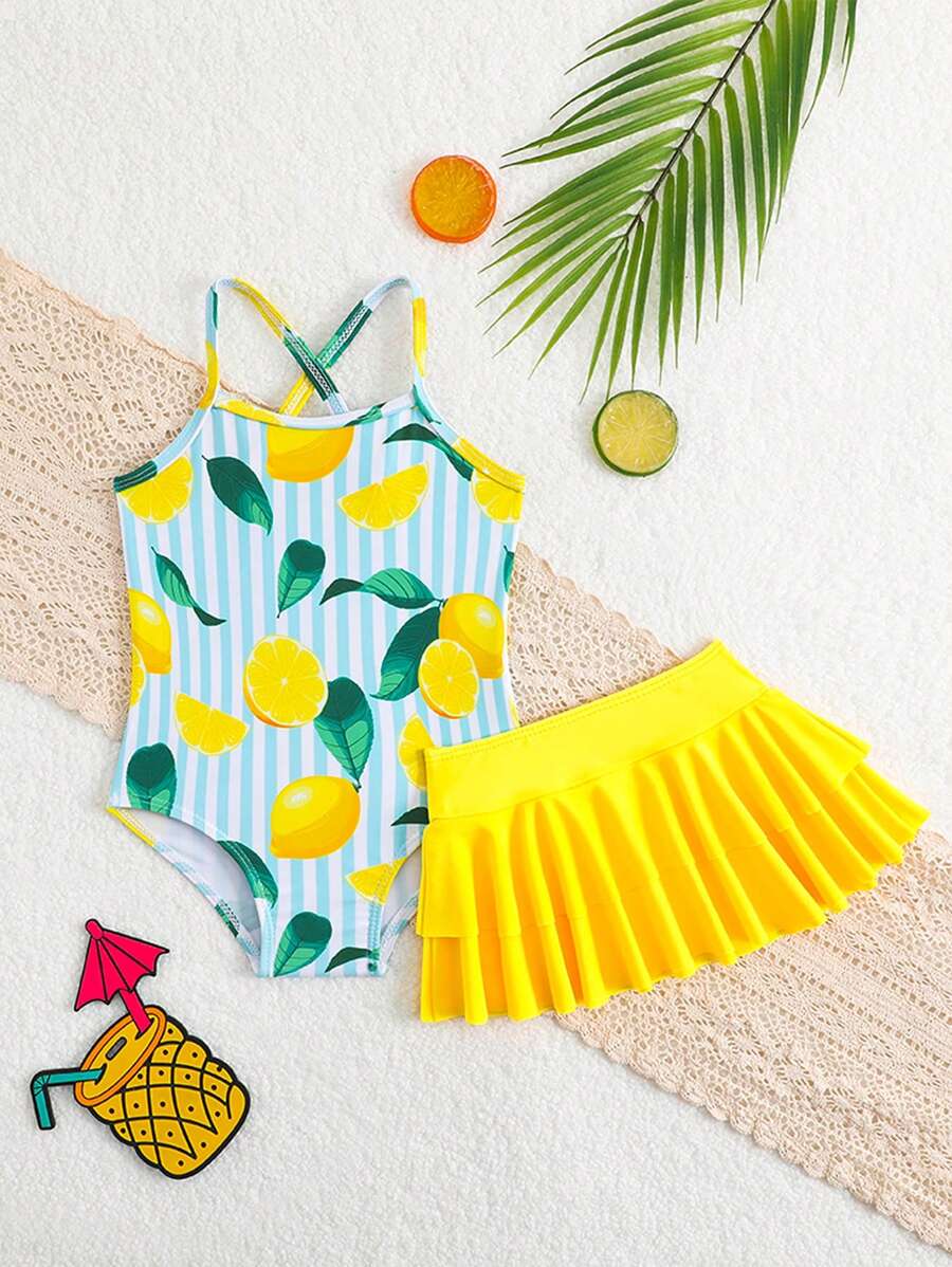 Little Girls Strawberry Swim Dress One Piece Beach Vacation Swimwear