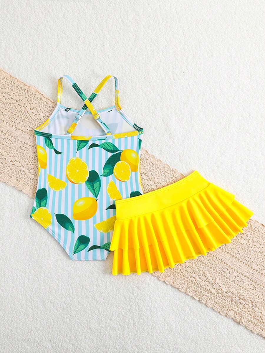 Little Girls Strawberry Swim Dress One Piece Beach Vacation Swimwear