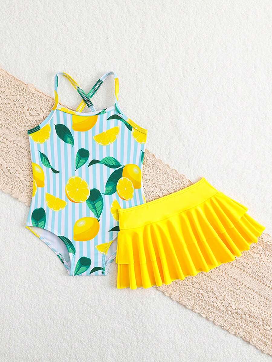 Little Girls Strawberry Swim Dress One Piece Beach Vacation Swimwear