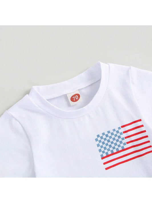 Independence Day Toddler Boys Flag Print T-Shirt & Checkerboard Shorts Set