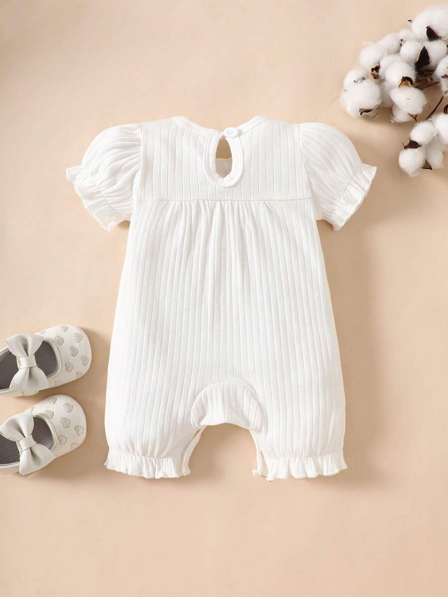 Baby Embroidered Bubble Sleeve Jumpsuit Shorts for Cute Summer Daily Wear