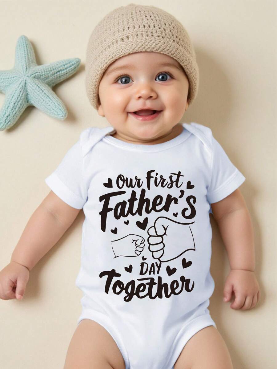 Colorful Letter Print Bodysuit For Baby Boys Casual Summer Outfit