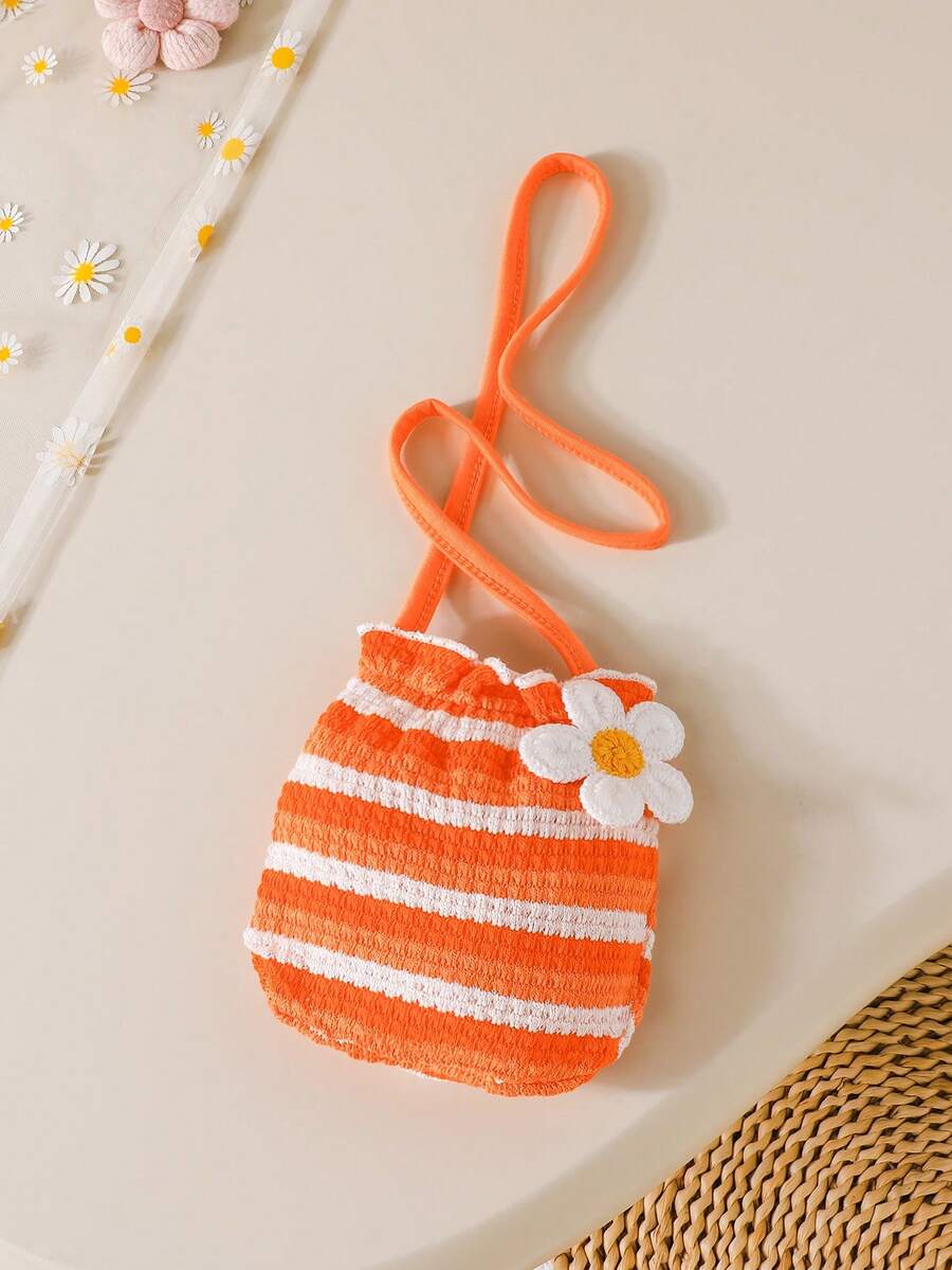 Kids Sleeveless Stripe Sundress With Embroidered Flower And Mini Purse