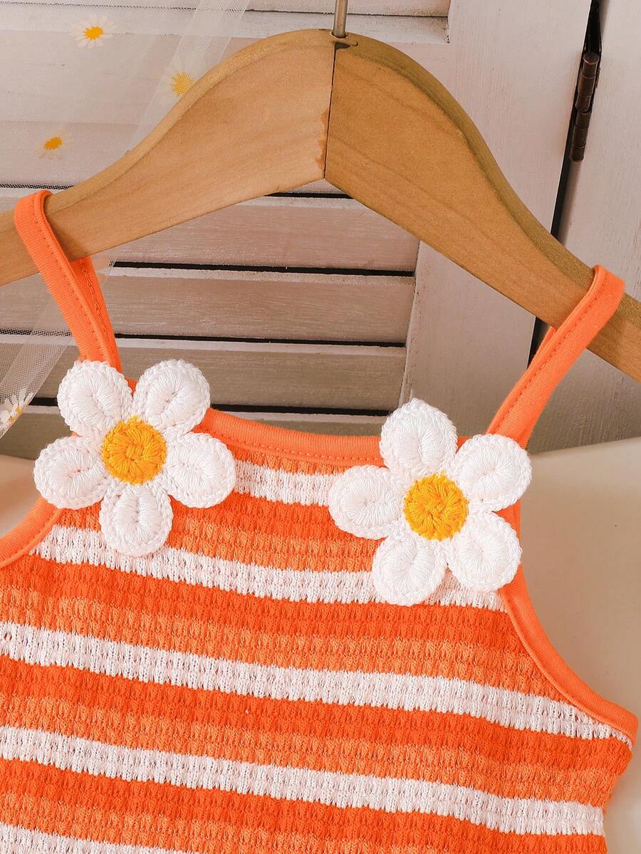 Kids Sleeveless Stripe Sundress With Embroidered Flower And Mini Purse